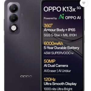 OPPO K13x 5G 6000mAh and 45W SUPERVOOC Charger & AI (Midnight Violet, 128 GB) (6 GB RAM)